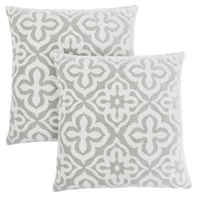 Monarch 18" x 18" Geometric Motif Decorative Throw Pillow (Set of 2) - Light Grey