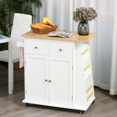 HOMCOM Kitchen Island Utility Storage Cart with Rubber Wood Top 3-Tier Spice Rack