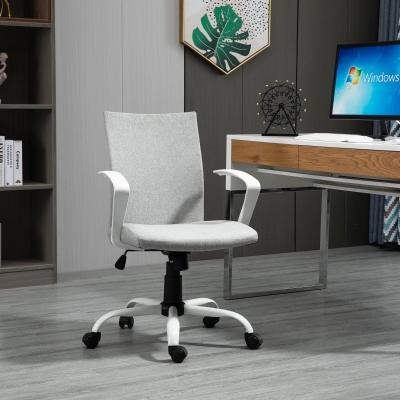 Vinsetto Office Chair Linen Swivel Computer Desk Office Chair Study Task Chair with Wheels, Arm, Light Grey