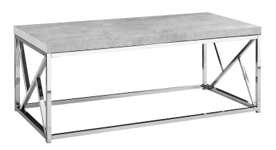 Monarch 47" Contemporary Polished Chrome Metal Frame Accent Cocktail Coffee Table - Grey Cement-Look Finish