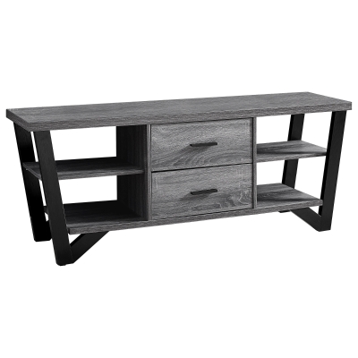 Monarch 60" Modern Reclaimed Wood-Look Open Shelf 2-Drawer Console TV Stand - Black / Grey Tones Finish