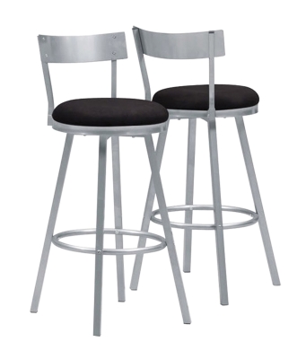 Moarch 2 Piece 43" Sleek Low Profile Seat Microfiber Padded Metal Frame Barstool Chair Set - Silver Finish