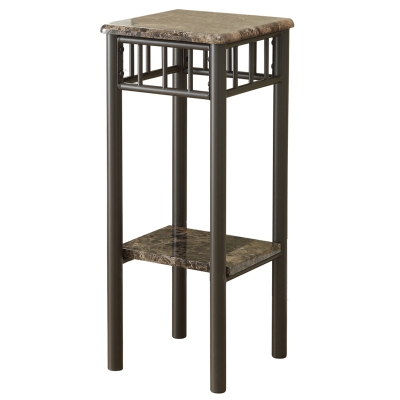 Monarch 28" Modern Marble-look Top Bronze Metal Frame Plant Stand Side Accent Table - Cappuccino Brown Finish