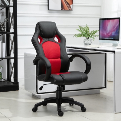 HOMCOM Racing Gaming Chair High Back Office Chair Computer Desk Gamer Chair with Swivel Wheels, Padded Headrest, Tilt Function, Red
