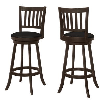 Monarch 2pc Traditional Bar-Height Swivel Barstools with Rounded Black Leather-Look Upholstered Seat - Espresso
