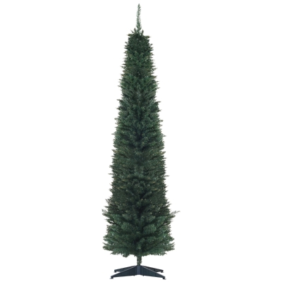 HOMCOM 7ft PVC Unlit Slim Pencil Hinged Artificial Noble Fir Christmas Tree with Metal Stand 499 Branch Tips - Green