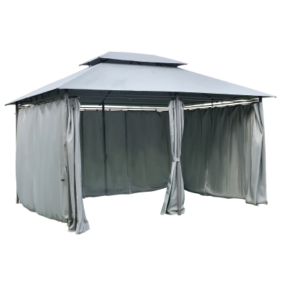 Outsunny 10' x 13' 2-Tier Steel Outdoor Garden Gazebo With Vented Soft Top Canopy And Removable Curtains, Grey
