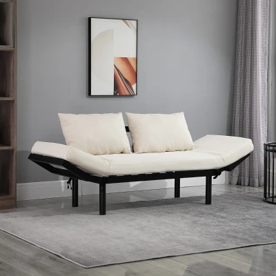 HOMCOM Chaise Lounger Sofa Bed, 5 Positions, Beige Yellow