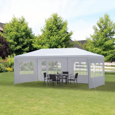 Outsunny 10' x 20' Gazebo Canopy Party Tent with 4 Removable Window Side Walls for Outdoor Event with Wind Ropes and Ground Stakes