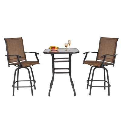 Outsunny 3 Piece Outdoor Patio Bar-Height Bistro Set with Comfort Sling Fabric, Steel Frame, & Weather-Fighting, Brown