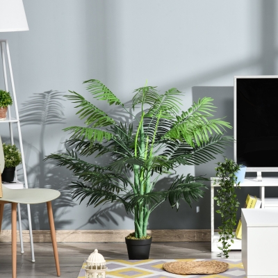 Outsunny 4FT Artificial Palm Tree Faux Plant with 18 Leaves in Nursery Pot for Indoor Outdoor Greenery Home Office Decor