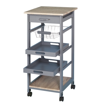 HomCom Mobile Rolling Kitchen Island Trolley Serving Cart with Underneath Drawer & Slide-Out Wire Storage Basket - Grey
