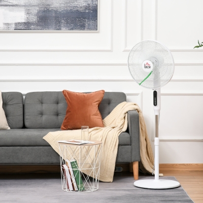 HOMCOM 54'' Pedestal Stand Fan, 3 Speed 3 Mode, 85° Oscillation, LED Panel, Remote Controller, Height Adjustable for Living Room, Bedroom, Garage, Office, Black and White