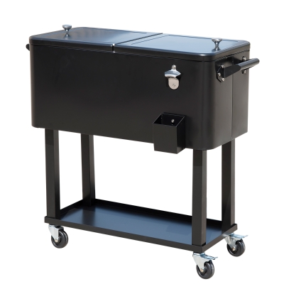 Outsunny 80 Quart Steel Portable Rolling Storage Cooler Cart - Black