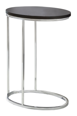Monarch 25" Contemporary Oval Wood Grain-Look Top Chrome Metal Base C-Shaped Side Accent Table - Cappuccino Brown Finish