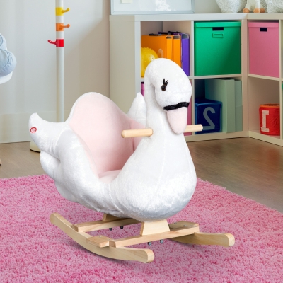 Qaba Soft Warm Kids Rocking Horse Child Plush Ride On Toy Swan Style Playtime with Lullaby Song White