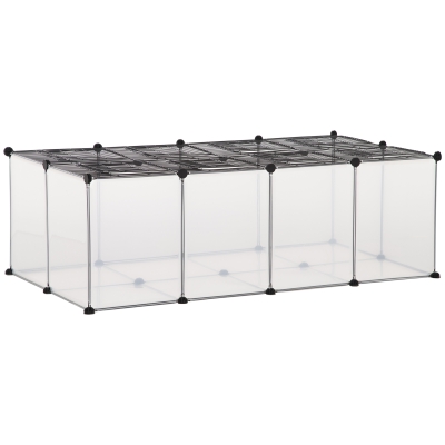 PawHut Pet Playpen with Door, Metal Mesh Cage with Mallet, Clear