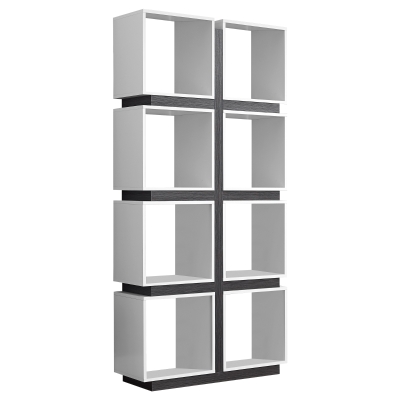 Monarch 71" Modern Art-Deco Hollow-Core Bookcase with Cubic Storage Shelves and Reclaimed Wood Look Finish - White / Grey
