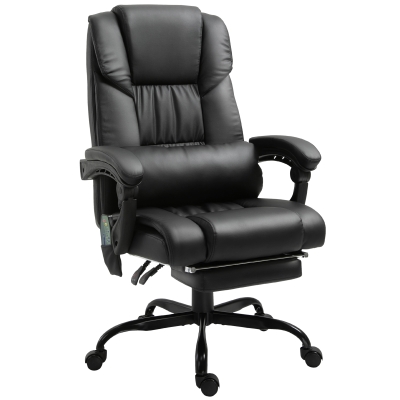 Vinsetto High Back Massage Office Desk Chair with 6-Point Vibrating Pillow, Computer Recliner Chair with Retractable Footrest, and Adjustable Lumbar Support, Black