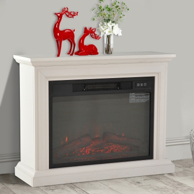 HOMCOM 1400W Freestanding Electric Fireplace LED Wood Fire Realistic Flame Stove Heater, White