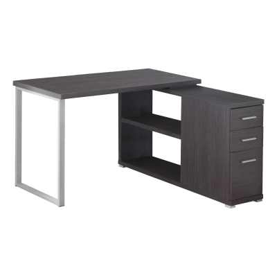 Monarch Contemporary Right or Left Facing Corner Computer Desk with Shelves and Storage Drawers - Grey