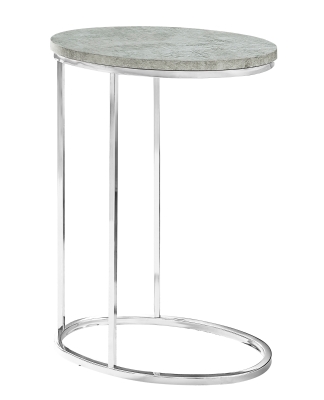 Monarch 25" Contemporary Oval Chrome Metal Base C-Shaped Side Accent Table - Grey Cement-Look Top Finish