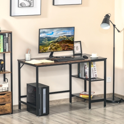 HOMCOM Computer Desk,Latop Table,Study Table with 2 Shelves Rustic Brown & Black