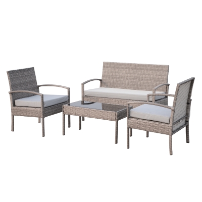 Outsunny 4pcs Outdoor Rattan Wicker Patio Conversation Set Grey