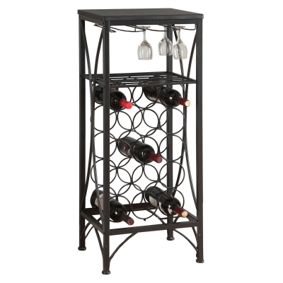 Monarch 40" Contemporary Curvy Metal Home Wine Bar Bottle and Glass Storage Rack - Black Finish