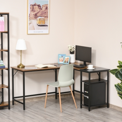 HOMCOM Computer Desk with Adjustable Storage Shelf Wood Grain Surface Home Office Use