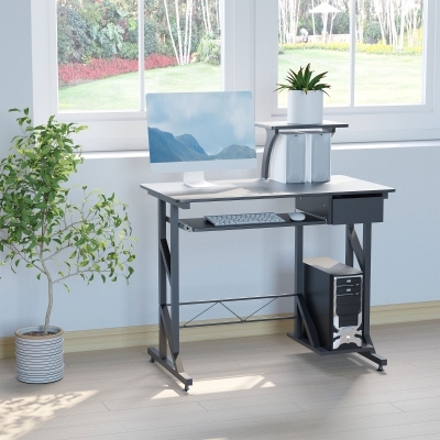 HOMCOM Computer Desk with Keyboard Tray, Writing Desk with Drawer, Workstation for Home Office, Black (35.4"Lx19.7"Wx37.4"H)
