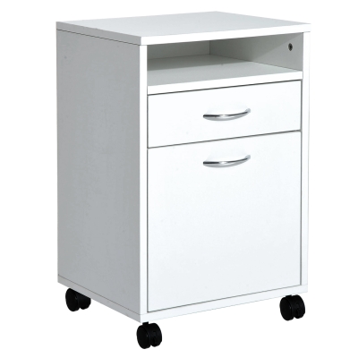 HOMCOM 24" Rolling File Cabinet with Drawer Wheeled Documents Storage Printer Stand with Shelf Home Office White