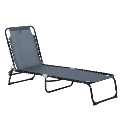 Outsunny 4-Position Reclining Beach Chair Chaise Lounge Folding Chair - Grey