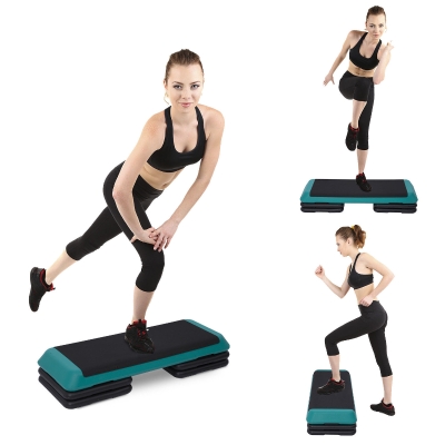 Soozier 43” Adjustable Aerobic Platform Stepper with Risers 4” 6” 8” Cardio Fitness Trainer Workout Step Black Green