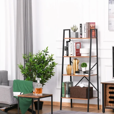 HOMCOM 4-Tier Vintage Industrial Bookcase Shelf, Black/Wood