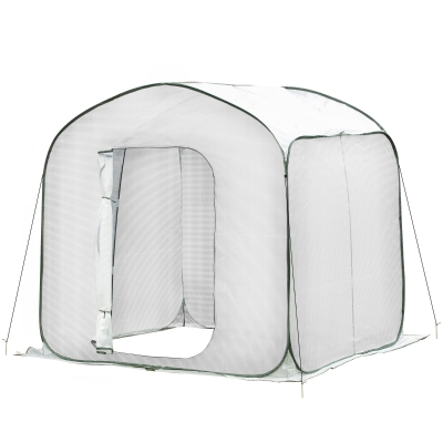 Outsunny 7' x 7' x 6' Garden Portable Pop Up Greenhouse with Side Door & Portable Zipper Bag for Plants & Vegetables White