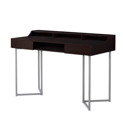 Monarch 48" Contemporary Compact Computer Writing Desk with Angular Legs - Cappuccino / Silver Metal