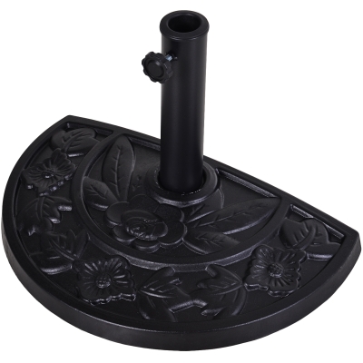 Outsunny 20" Half Round Patio Umbrella Base Outdoor Decorative Resin Parasol Stand Holder For Φ1.5", Φ1.9" Pole - Black