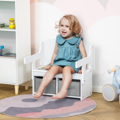 Qaba Kids Chair Convertible Desk Children Activity Bench Furniture with Storage Bin for Boy & Girl 2-5 Years Old White