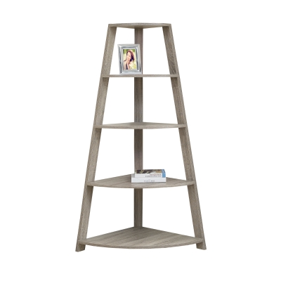 Monarch 60" Wood Grain-Look 5-Tier Corner Accent Display Bookcase - Dark Taupe Finish