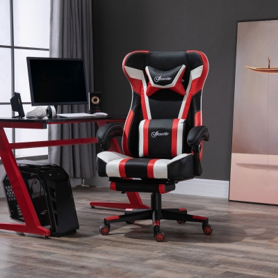 High Back Office Chair Reclining w/ Pillow Lumbar Height Adjustable Racing Gaming Chair Red