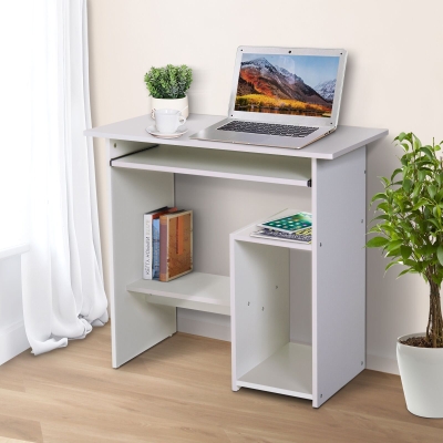 HOMCOM Compact Computer Desk with Keyboard Tray, Storage Shelf & CPU Stand for Home Office White