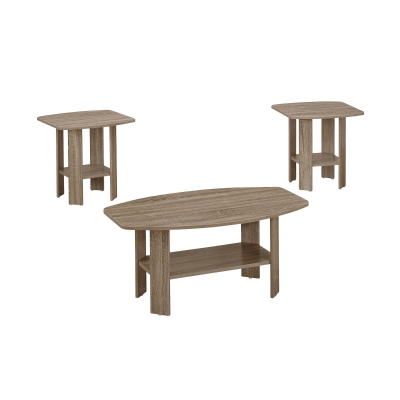 Monarch 3 Piece Contemporary Shelved Wood-Look Coffee Table / Two Matching End Tables Set - Dark Taupe