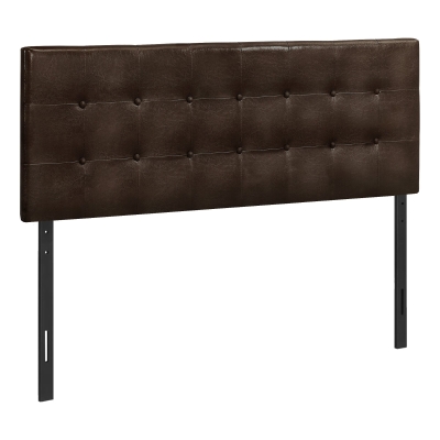 Monarch Queen Size Button Tufted Headboard with Leather-Look Upholstery - Brown