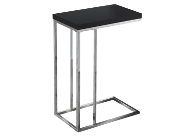Monarch 25" Contemporary Chrome Metal Base C-Shaped Side Accent Table - Glossy Black Finish