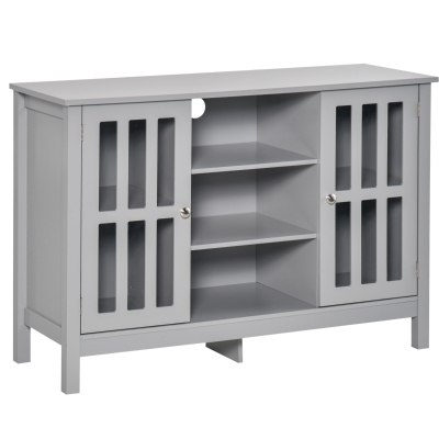 HOMCOM Modern Sideboard, Buffet Cabinet with Storage Shelves, Slatted Framed Doors and Cable Management Hole for Kitchen, Living Room, Grey