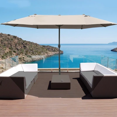 Outsunny 15' Rectangular Patio Umbrella, Coffee, UV Protection