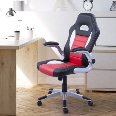HOMCOM Racing Car Office Chair Swivel Excutive Computer Gaming Seat PU Leather with Adjustable Armrest, Red