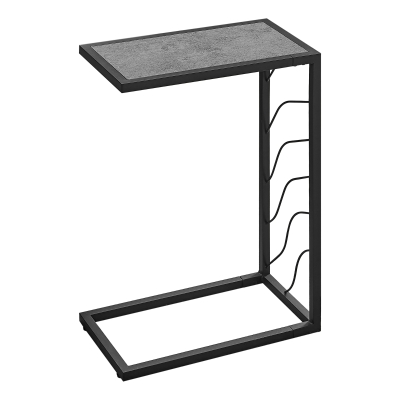 Monarch 25" H Contemporary C-Shape Accent Table with Stone-Look Top and Metal Base - Grey / Black Metal