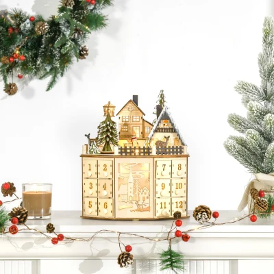 HOMCOM Light Up Christmas Advent Calendar with Countdown Drawers